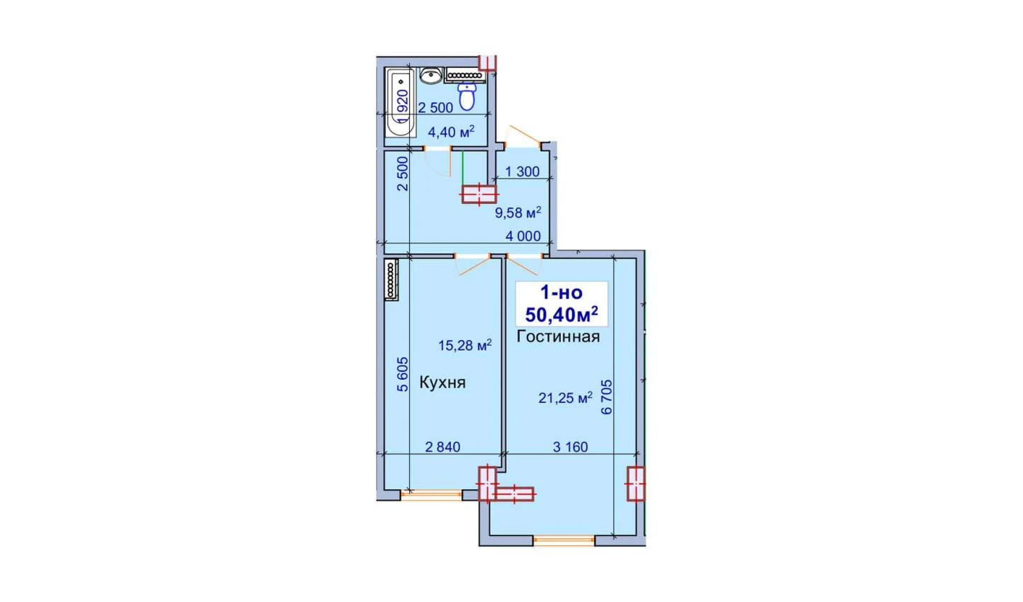 1-комн. квартира 50.4 м²  6/9 этаж | Жилой комплекс SHAYX-UL OLAM