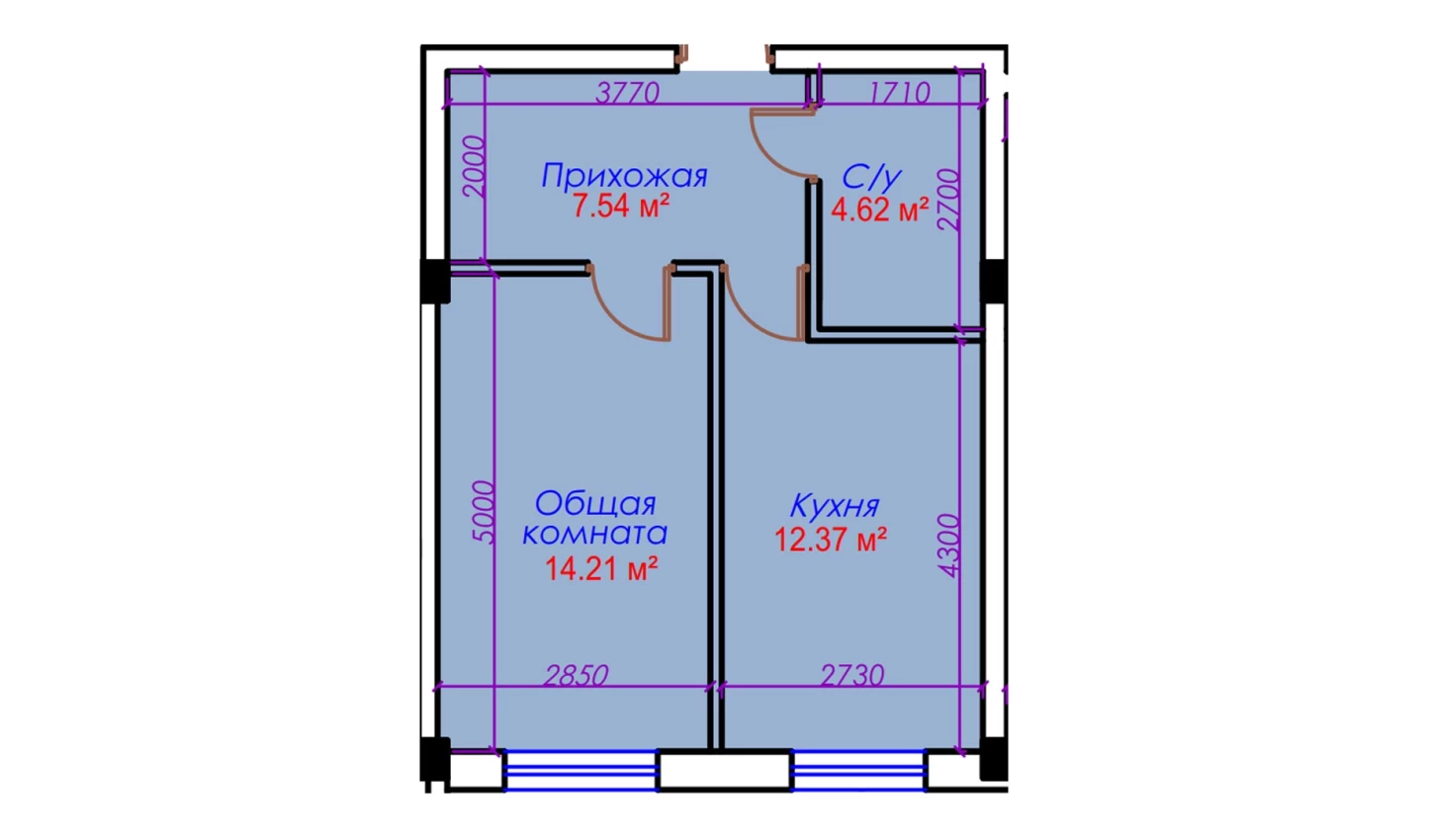 1-комн. квартира 38.74 м²  10/10 этаж | Жилой комплекс Ko'kcha Oqtepa