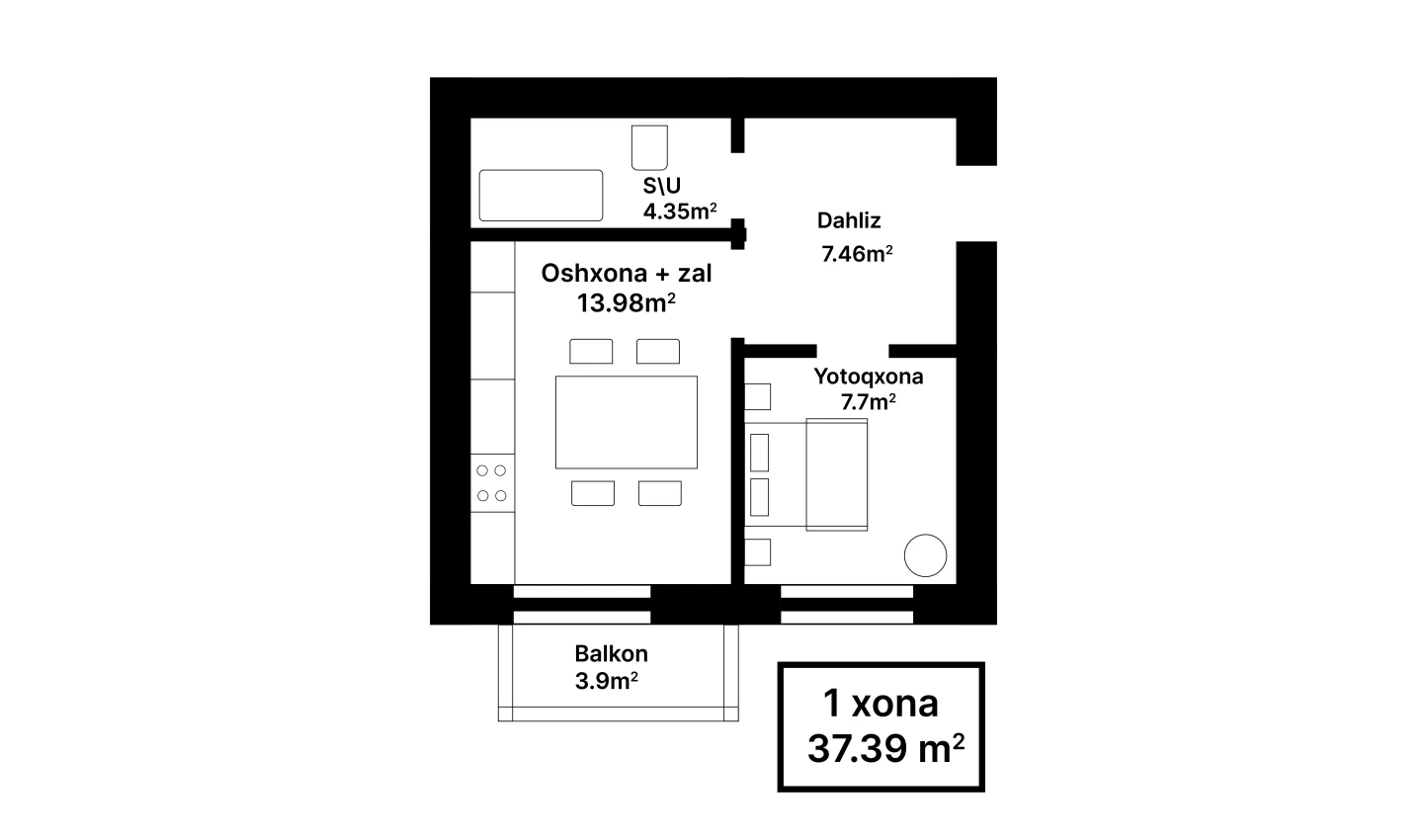1-xonali xonadon 34.79 m² 4/4 qavat | SABZAVOT CITY Turar-joy majmuasi 1-xonali xonadon 34.79 m² 4/4 qavat | SABZAVOT CITY Turar-joy majmuasi
