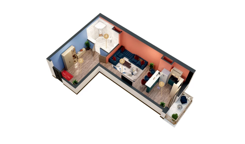 1-комн. квартира 47.79 м²  6/9 этаж | Жилой комплекс MINGCHINOR