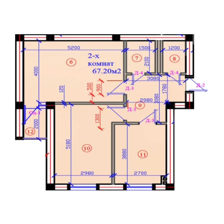 2-xonali xonadon 67.2 m²  1/7 qavat | G'IJDUVON CITY Turar-joy majmuasi