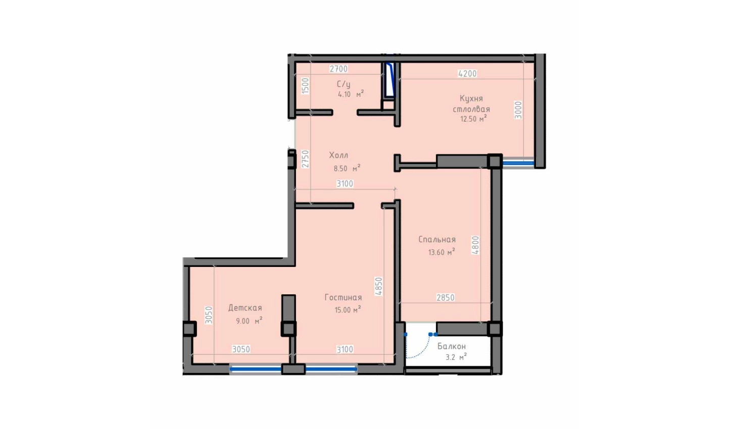 3-комн. квартира 69.5 м²  5/13 этаж | Жилой комплекс ORZU SAROYI