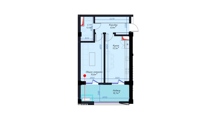 1-комнатная квартира 58.7 м²  11/14 этаж | Жилой комплекс Avia Palace