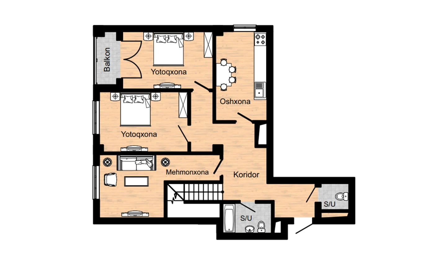 3-xonali xonadon 188.3 m²  16/16 qavat | Musaffo Turar-joy majmuasi