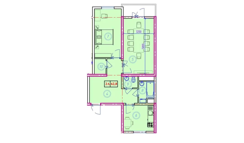 2-xonali xonadon 62.8 m²  9/9 qavat | Ahillik Turar-joy majmuasi