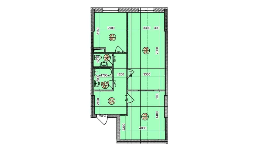 2-xonali xonadon 68.5 m²  5/9 qavat | Uchtepa Avenue Turar-joy majmuasi