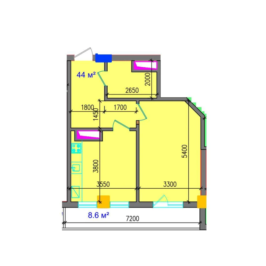 2-xonali xonadon 52.6 m²  7/12 qavat | SOKIN SOHIL Turar-joy majmuasi