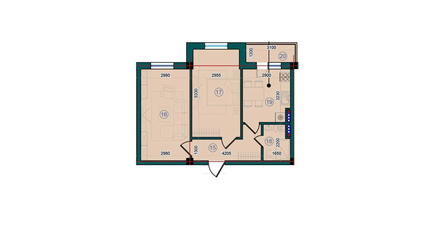 2-xonali xonadon 114.2 m²  5/5 qavat | Bristol Turar-joy majmuasi