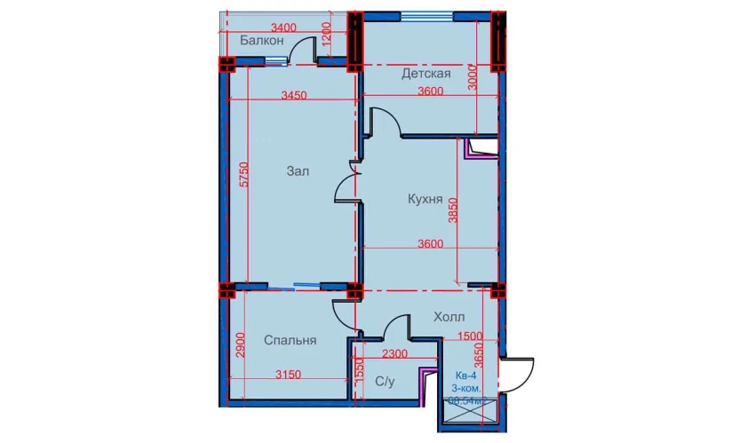 3-комнатная квартира 68.54 м²  10/12 этаж | Жилой комплекс Sokin city