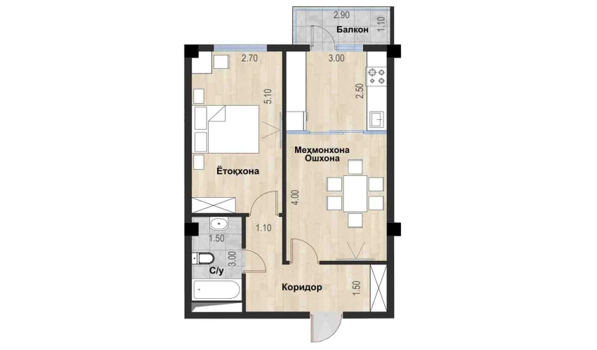 2-комнатная квартира 49.08 м²  4/7 этаж | Жилой комплекс Bochka Resort