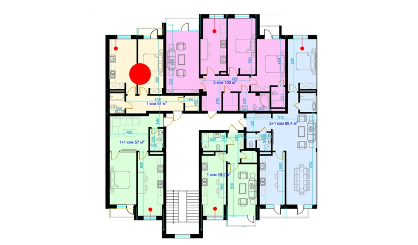 1-xonali xonadon 51 m²  5/9 qavat | Rohat Turar-joy majmuasi