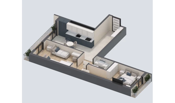 2-xonali xonadon 54.5 m²  4/12 qavat | PARVOZ Turar-joy majmuasi