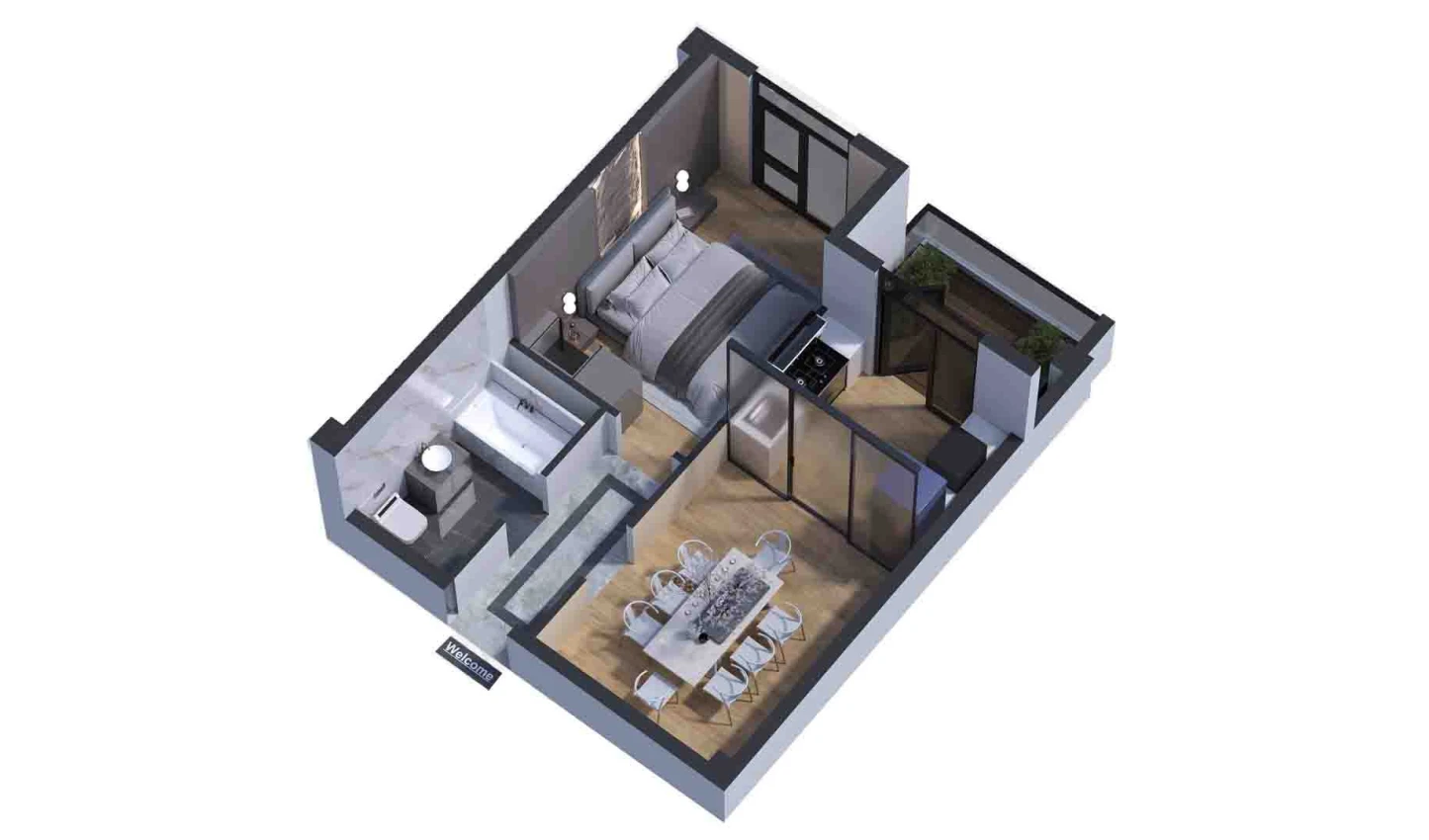 1-комн. квартира 40.38 м²  3/7 этаж | Жилой комплекс Bochka Resort