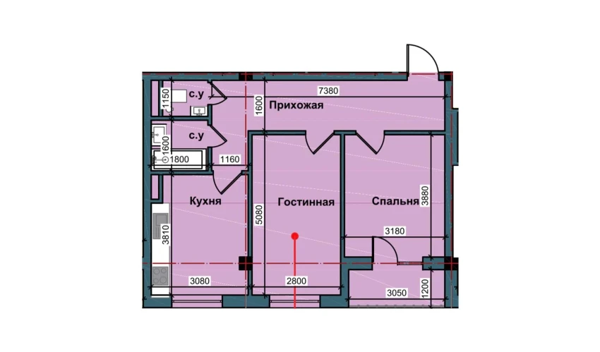 2-комнатная квартира 61.9 м²  8/9 этаж | Жилой комплекс NUR BARAKA