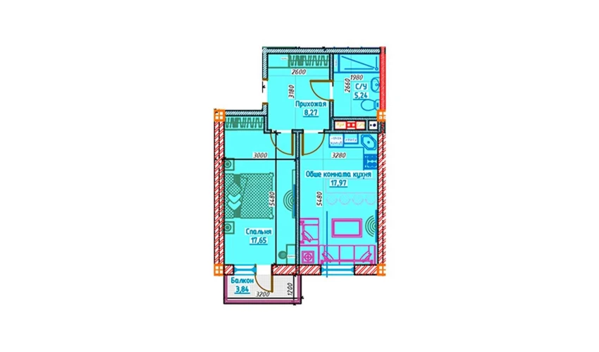 2-комнатная квартира 49.13 м²  5/13 этаж | Жилой комплекс Al-Qasr