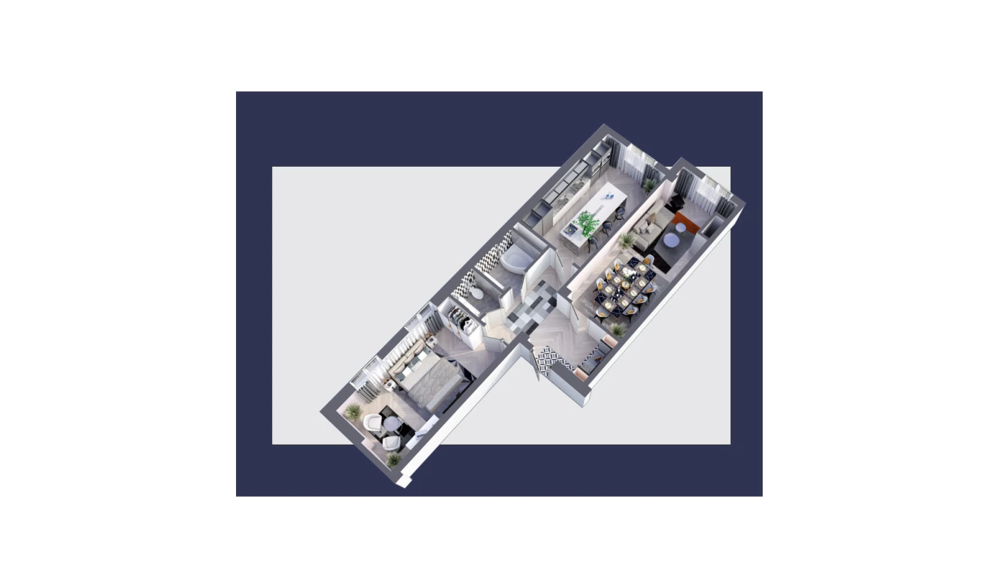 2-xonali xonadon 79.65 m²  5/10 qavat | Aviasozlar Plaza Turar-joy majmuasi