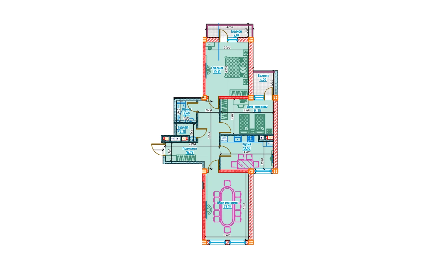 3-комн. квартира 93.72 м²  2/13 этаж | Жилой комплекс Al-Qasr