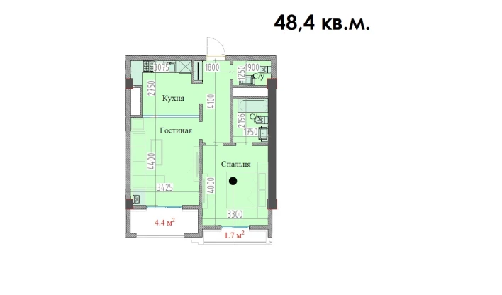 2-xonali xonadon 48.4 m²  1/16 qavat | MAVERA TOWN Turar-joy majmuasi