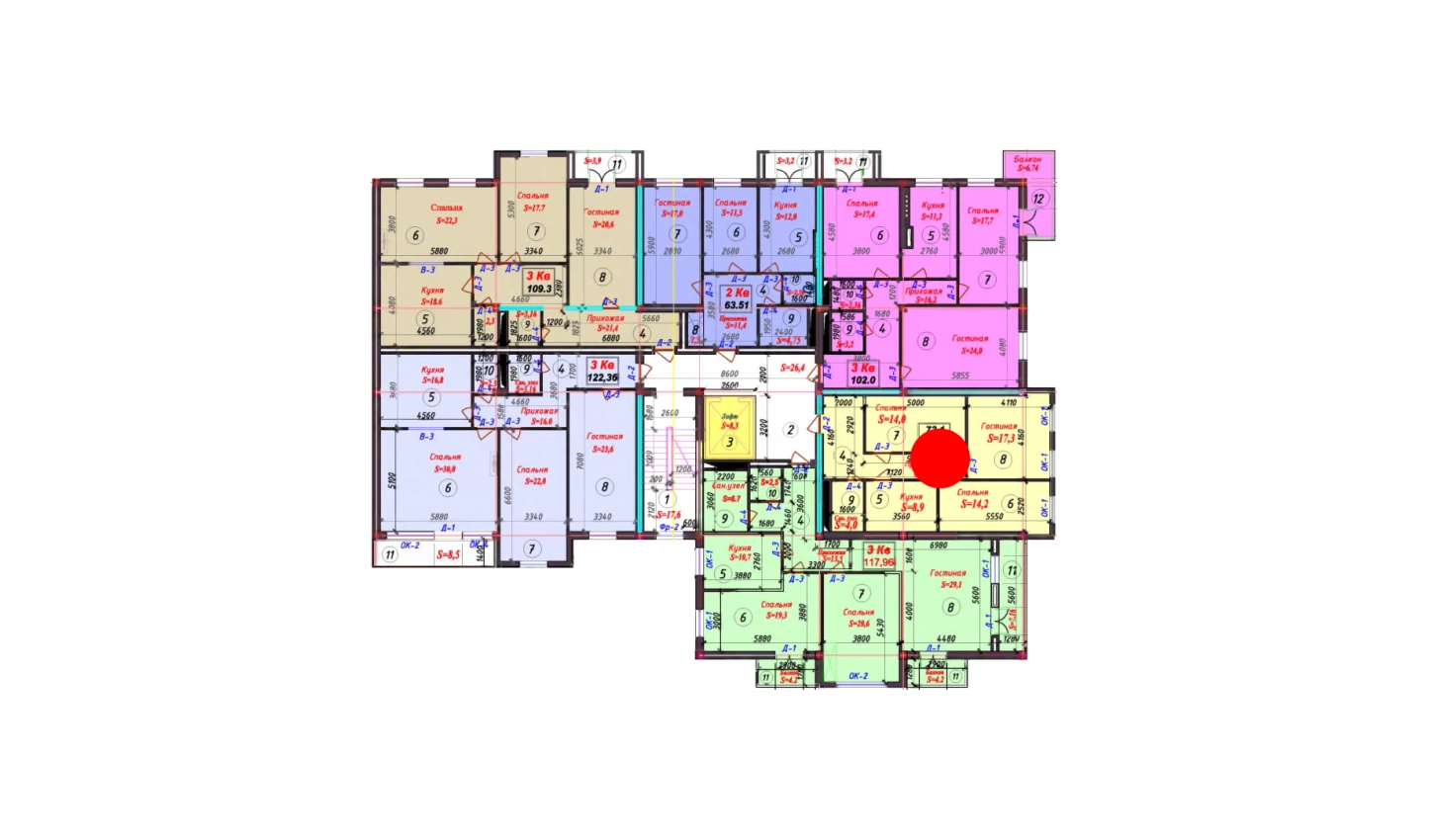 3-комн. квартира 72.8 м²  5/9 этаж | Жилой комплекс SAMARQAND CITY