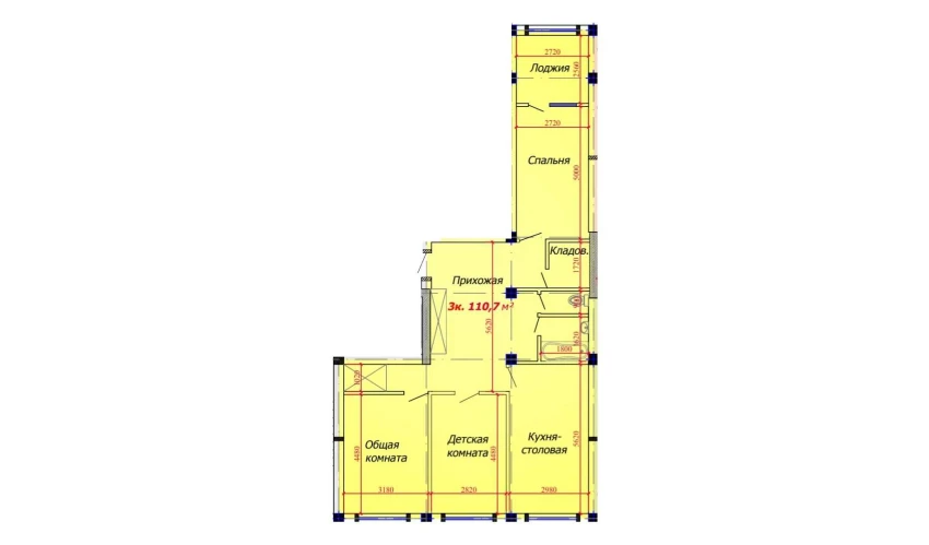 3-xonali xonadon 110.7 m²  1/9 qavat | VATAN Turar-joy majmuasi