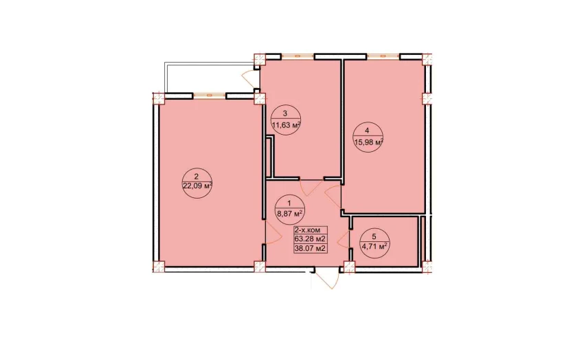 2-комнатная квартира 63.28 м²  2/7 этаж | Жилой комплекс Ashxabod