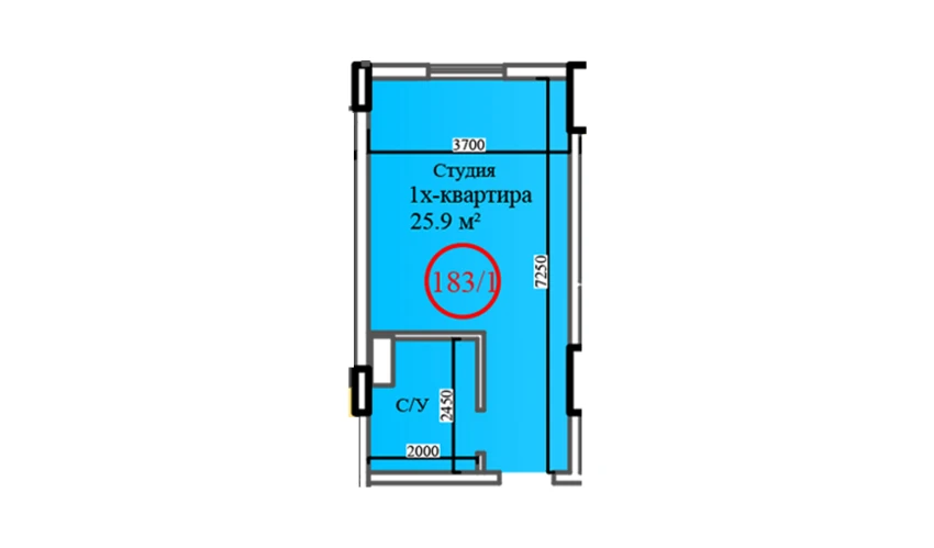 1-xonali xonadon 25.9 m²  1/14 qavat | Al-Barakat Turar-joy majmuasi
