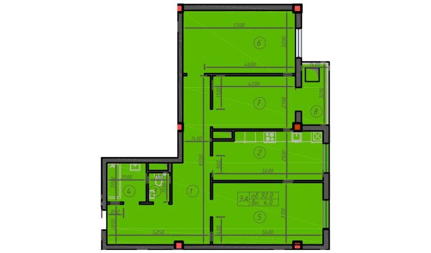 3-xonali xonadon 92 m²  2/12 qavat | Sokin hayot Turar-joy majmuasi