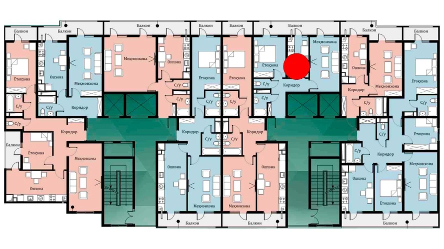 2-xonali xonadon 45.9 m²  4/16 qavat | SOKIN DIYOR Turar-joy majmuasi