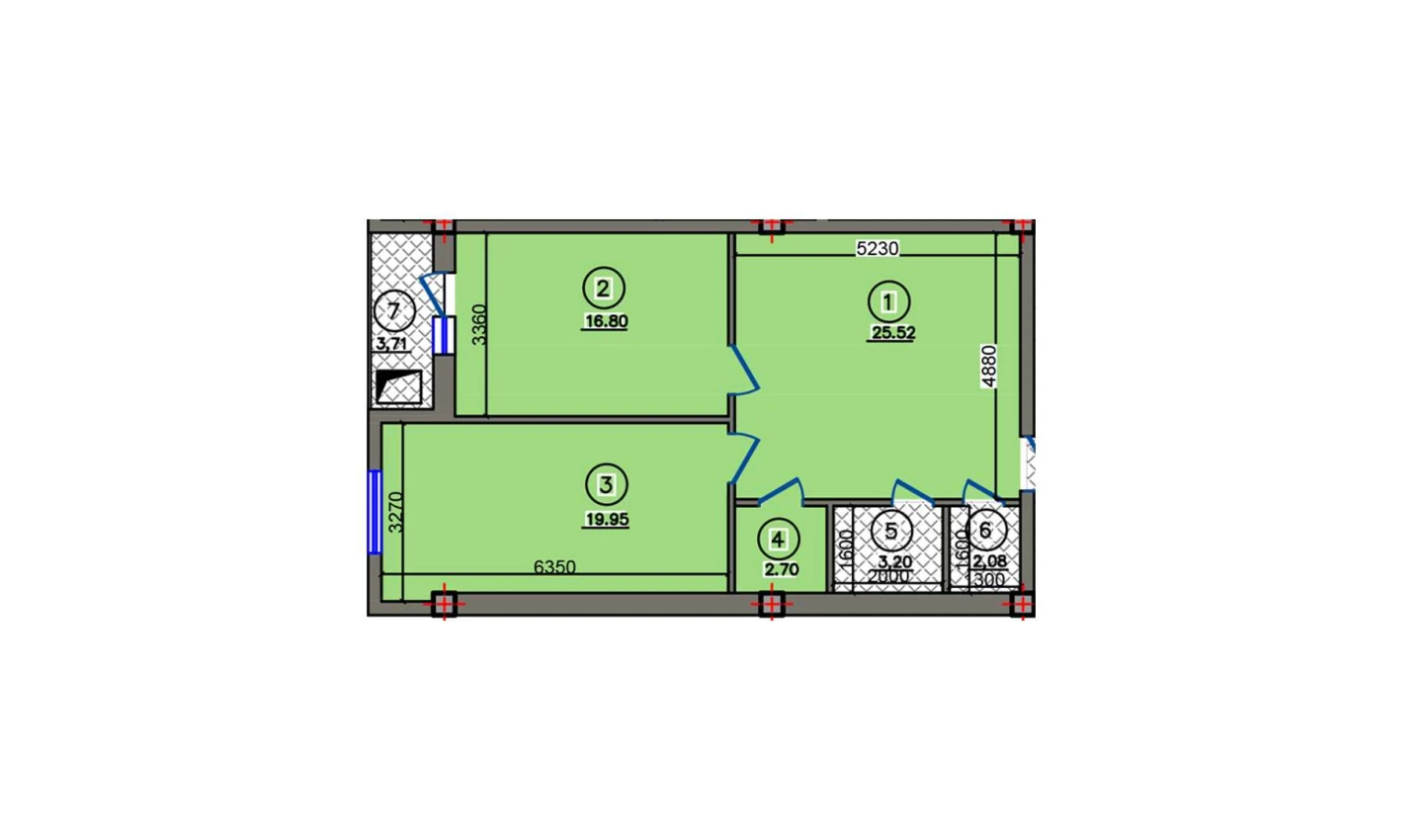 2-xonali xonadon 73.96 m²  3/10 qavat | Qibray City Turar-joy majmuasi