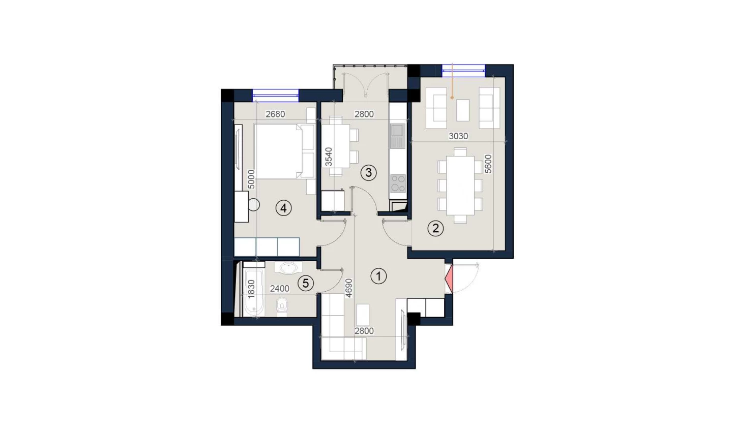 2-комн. квартира 62 м²  5/9 этаж | Жилой комплекс KO'KSAROY