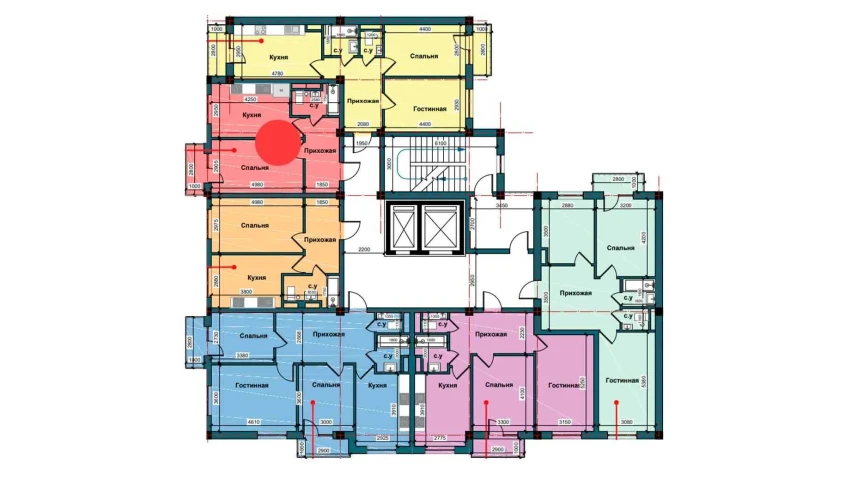 1-xonali xonadon 44.2 m²  6/10 qavat | NUR BARAKA Turar-joy majmuasi