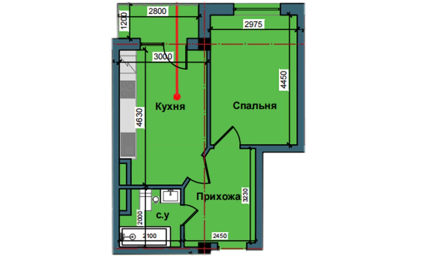 1-xonali xonadon 41.9 m²  5/9 qavat | NUR BARAKA Turar-joy majmuasi