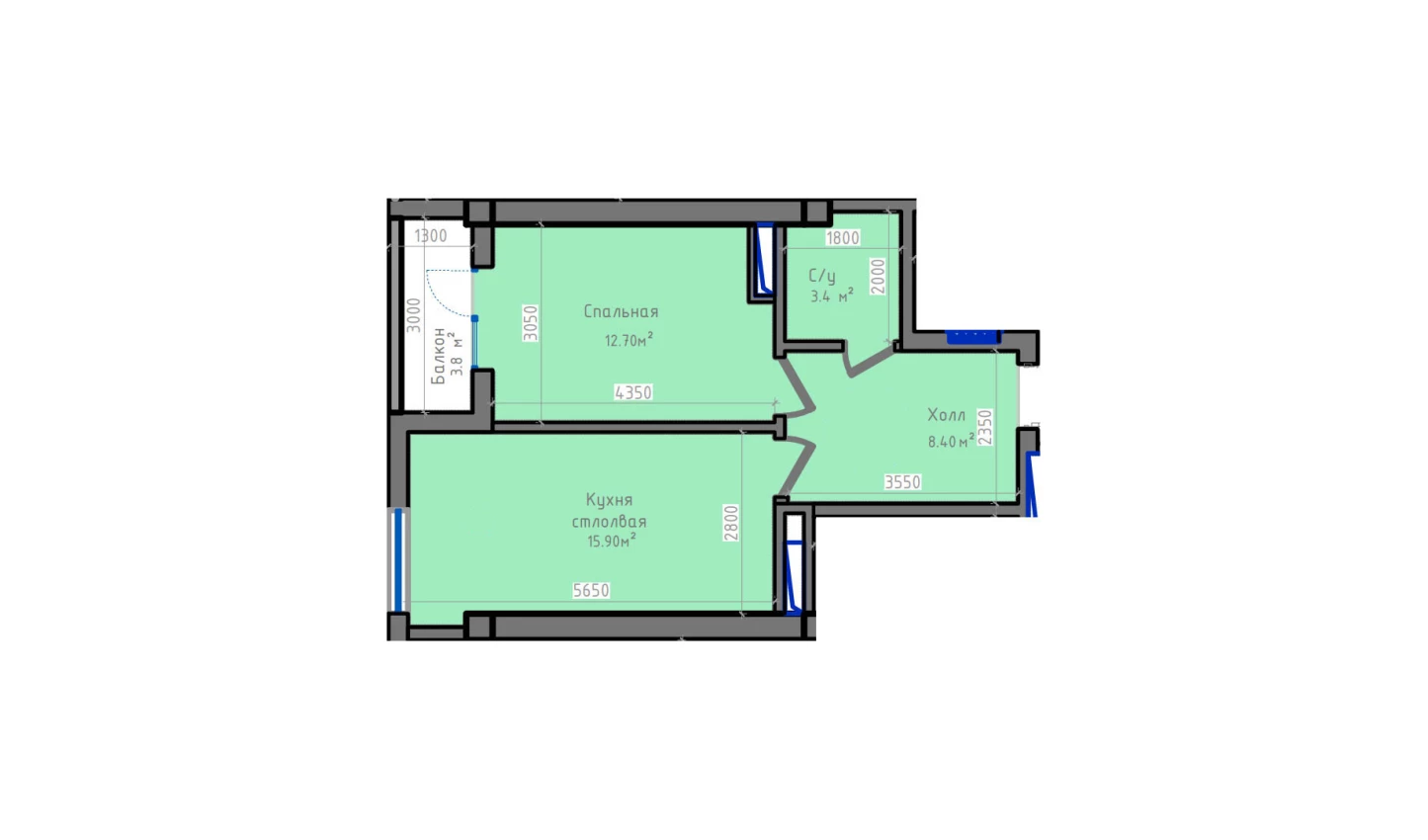 1-xonali xonadon 46.7 m²  5/13 qavat | ORZU SAROYI Turar-joy majmuasi