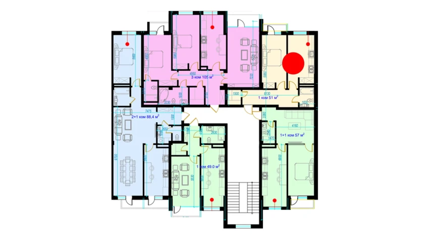 1-xonali xonadon 51 m²  9/9 qavat | Rohat Turar-joy majmuasi