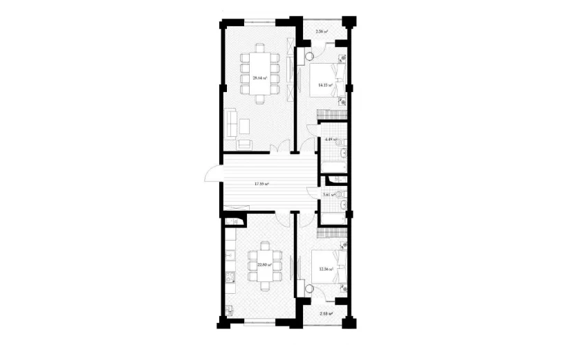 3-xonali xonadon 109.16 m²  7/9 qavat | Parkent Avenue Turar-joy majmuasi