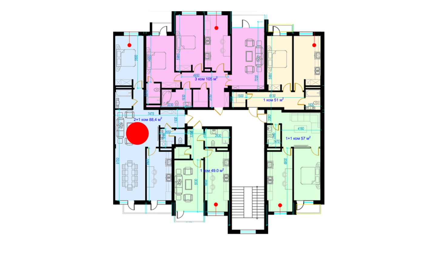 2-xonali xonadon 93 m²  7/9 qavat | Rohat Turar-joy majmuasi