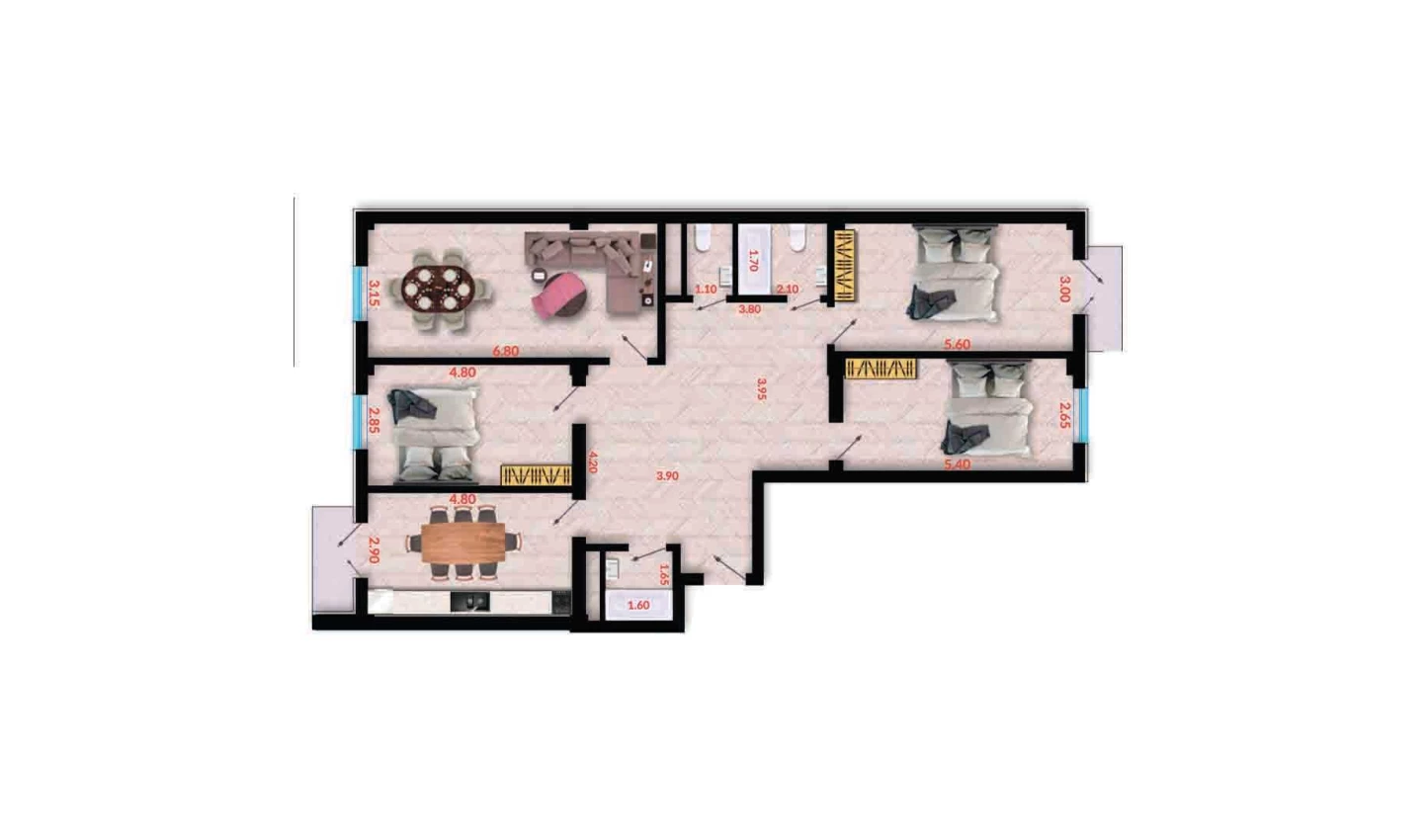 4-комн. квартира 121.5 м²  4/10 этаж | Жилой комплекс Ko'kcha-Oqtepa