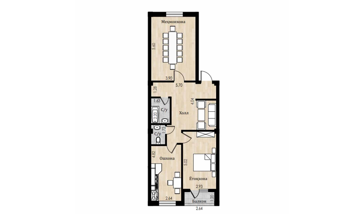 2-комн. квартира 81.3 м²  3/8 этаж | Жилой комплекс Mustaqillik Avenue