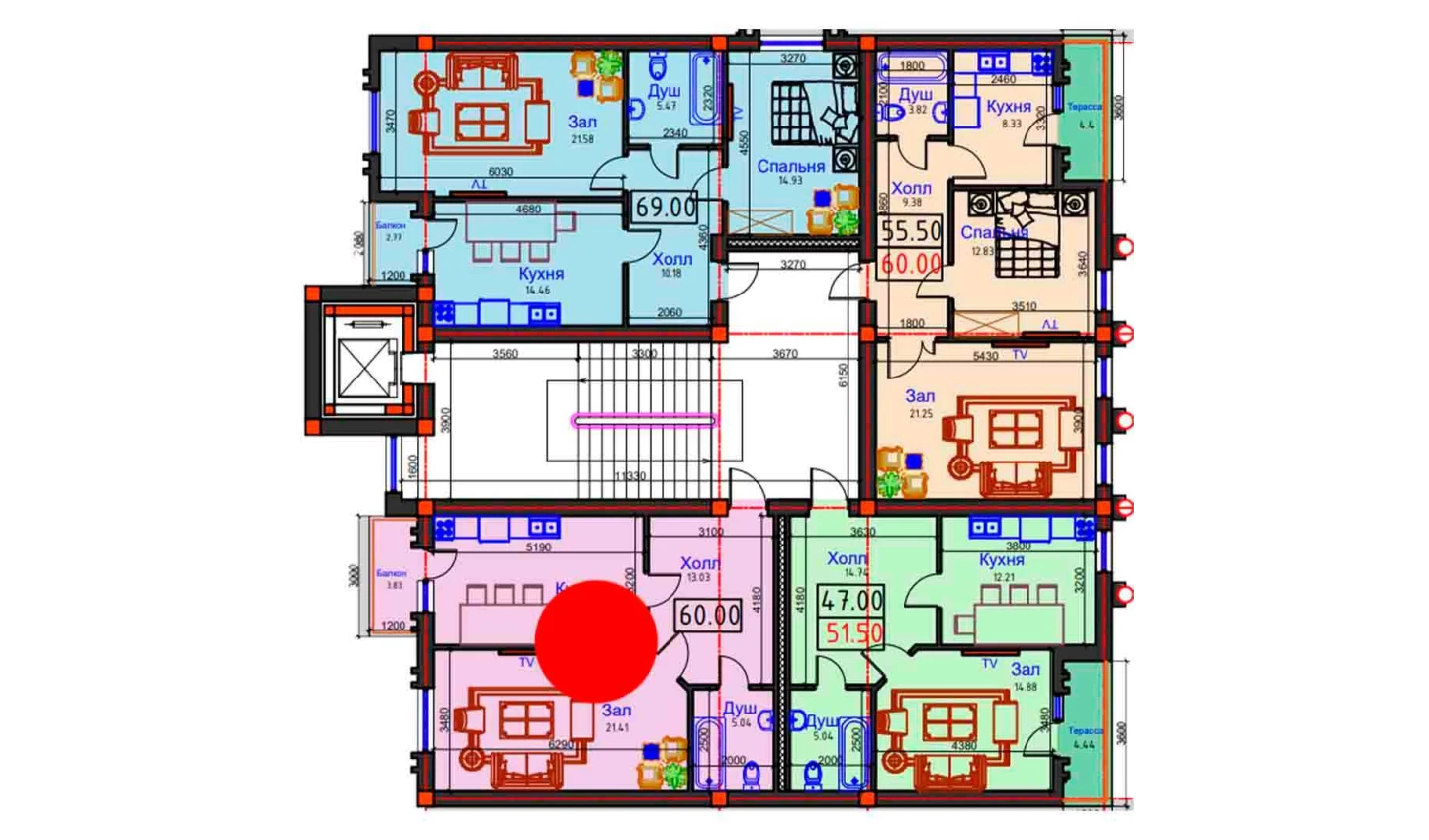1-xonali xonadon 60 m²  9/9 qavat | BAHOR Turar-joy majmuasi