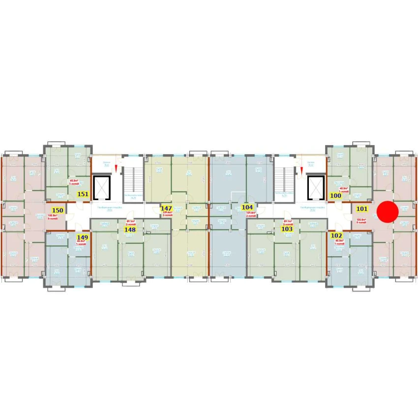 3-xonali xonadon 105.5 m²  6/9 qavat | YANGI AVLOD Turar-joy majmuasi