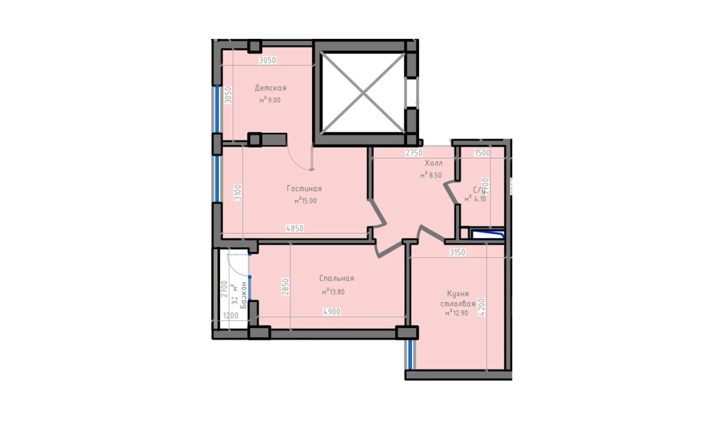 3-xonali xonadon 70.8 m²  10/13 qavat | ORZU SAROYI Turar-joy majmuasi