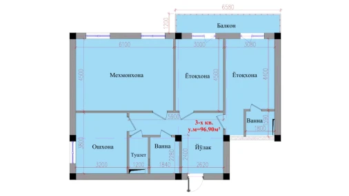 3-xonali xonadon 96.9 m²  4/8 qavat | Saxro Turar-joy majmuasi