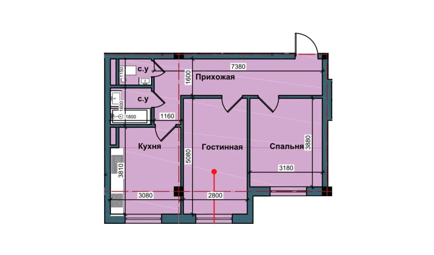 2-xonali xonadon 59.2 m²  1/9 qavat | NUR BARAKA Turar-joy majmuasi