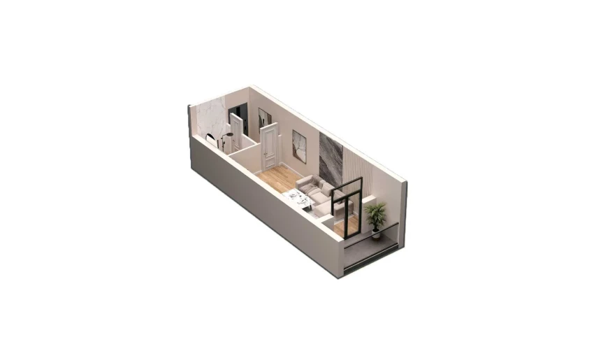 1-комнатная квартира 29.8 м²  2/16 этаж | Жилой комплекс DO'MBIROBOD RESIDENCE
