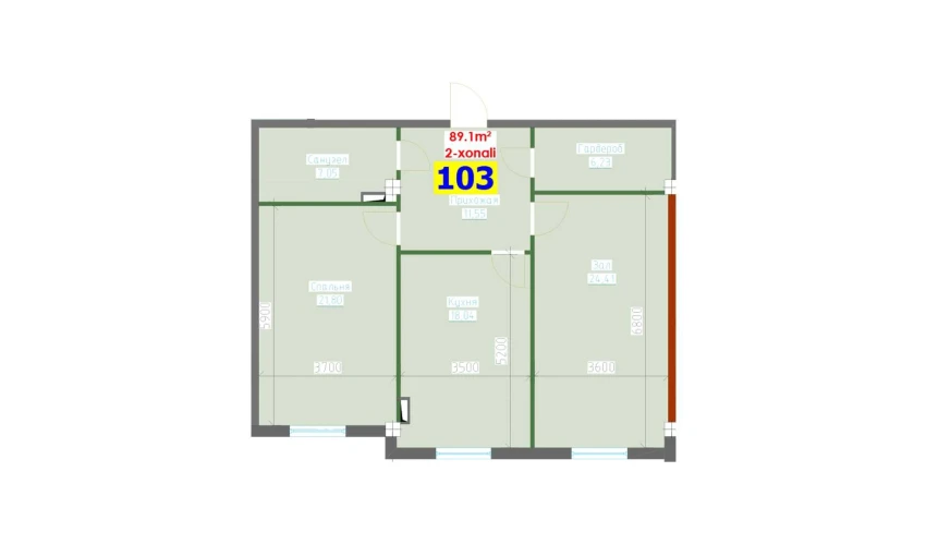 2-комнатная квартира 89.1 м²  8/9 этаж | Жилой комплекс YANGI AVLOD