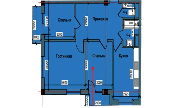 3-комнатная квартира 77.3 м²  4/10 этаж | Жилой комплекс NUR BARAKA