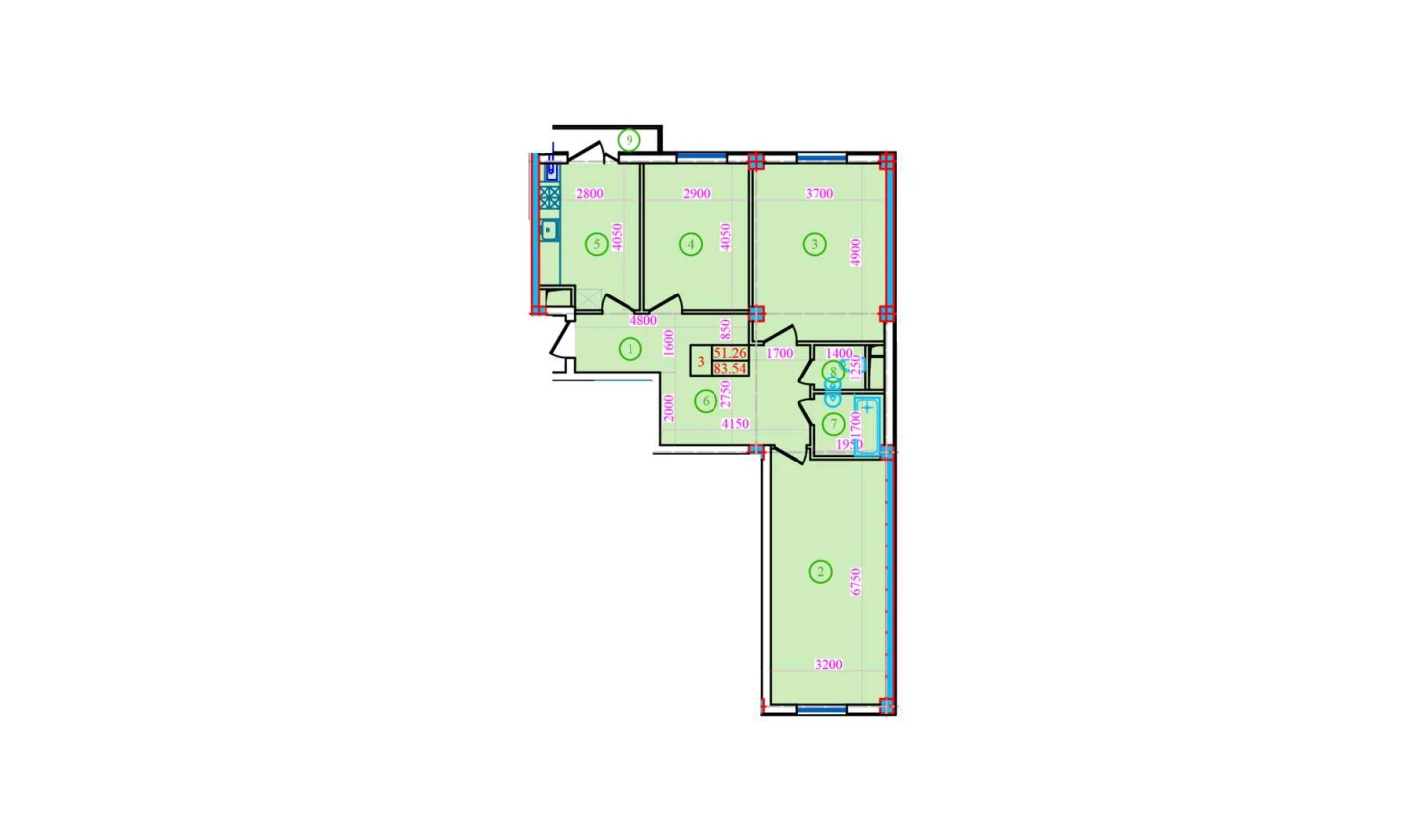 3-xonali xonadon 83.54 m² 6/9 qavat | Bog’zor Turar-joy majmuasi 3-xonali xonadon 83.54 m² 6/9 qavat | Bog’zor Turar-joy majmuasi