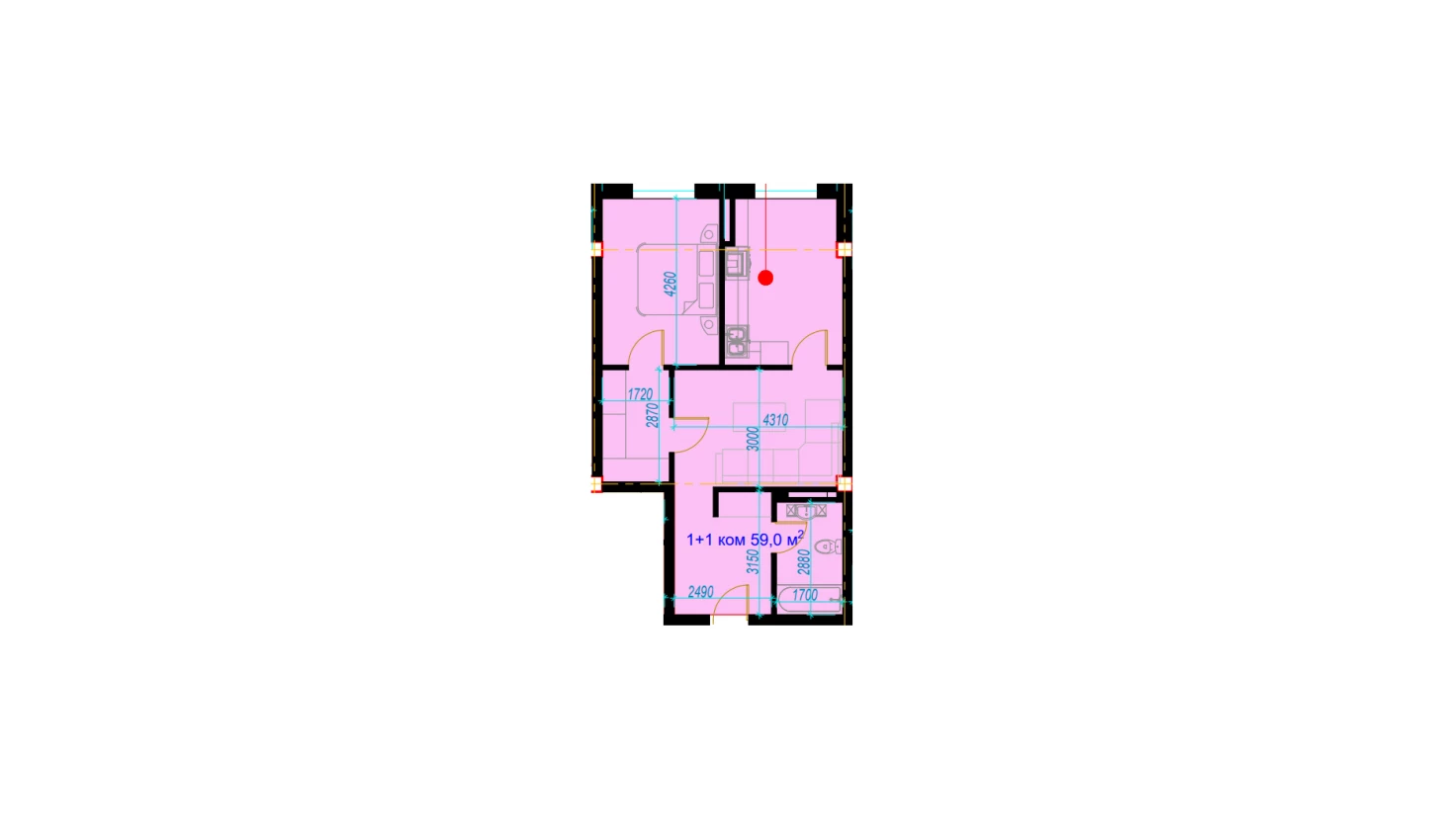 2-xonali xonadon 59 m²  4/7 qavat | Rohat Turar-joy majmuasi