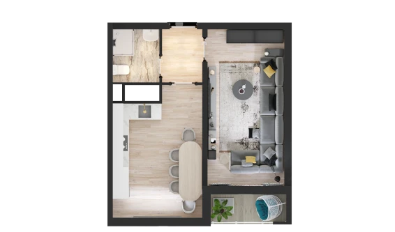 1-xonali xonadon 40.55 m²  12/16 qavat | TRINITY Turar-joy majmuasi