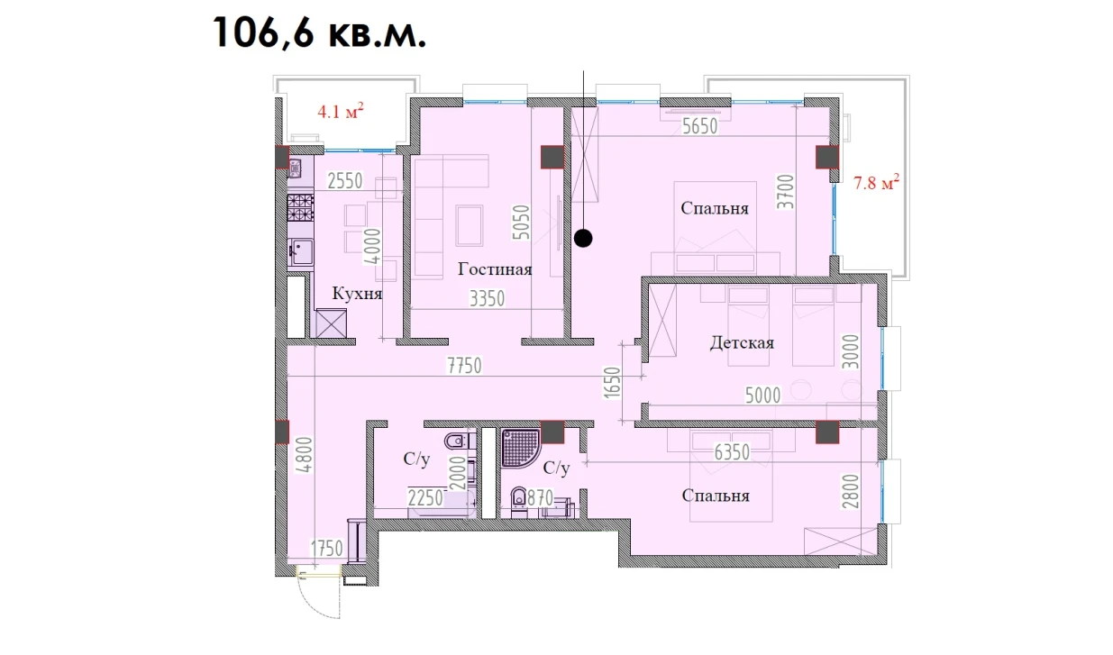 4-xonali xonadon 106.6 m²  1/16 qavat | MAVERA TOWN Turar-joy majmuasi